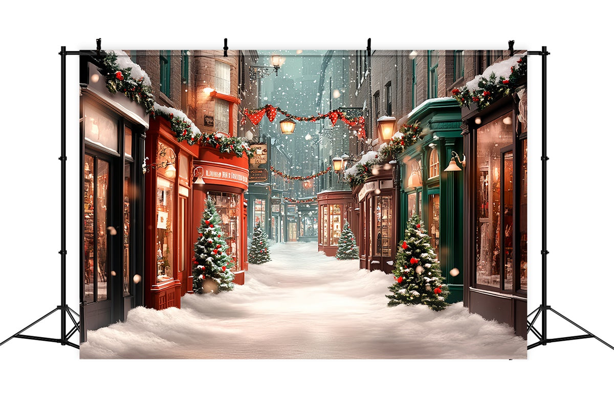 Christmas Village Backdrop Cozy Winter Street Backdrop CSH6-265