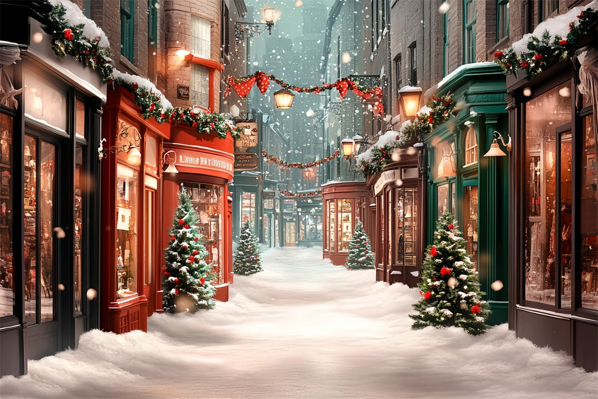 Christmas Village Backdrop Cozy Winter Street Backdrop CSH6-265