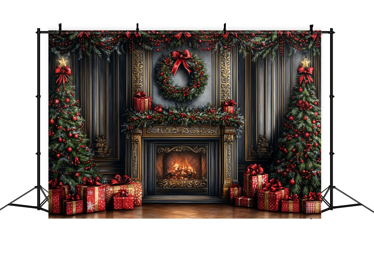 Christmas Fireplace Backdrop Garland Gifts Fireplace Backdrop CSH6-266