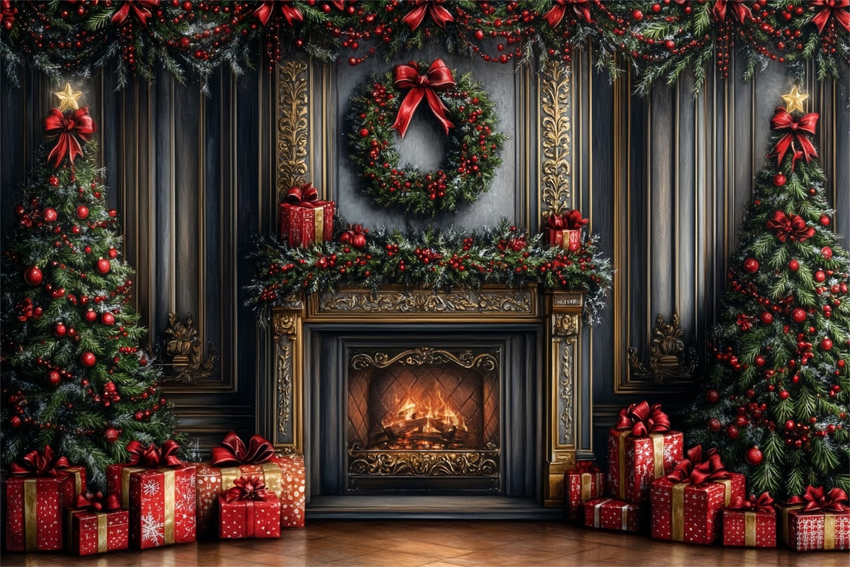 Christmas Fireplace Backdrop Garland Gifts Fireplace Backdrop CSH6-266