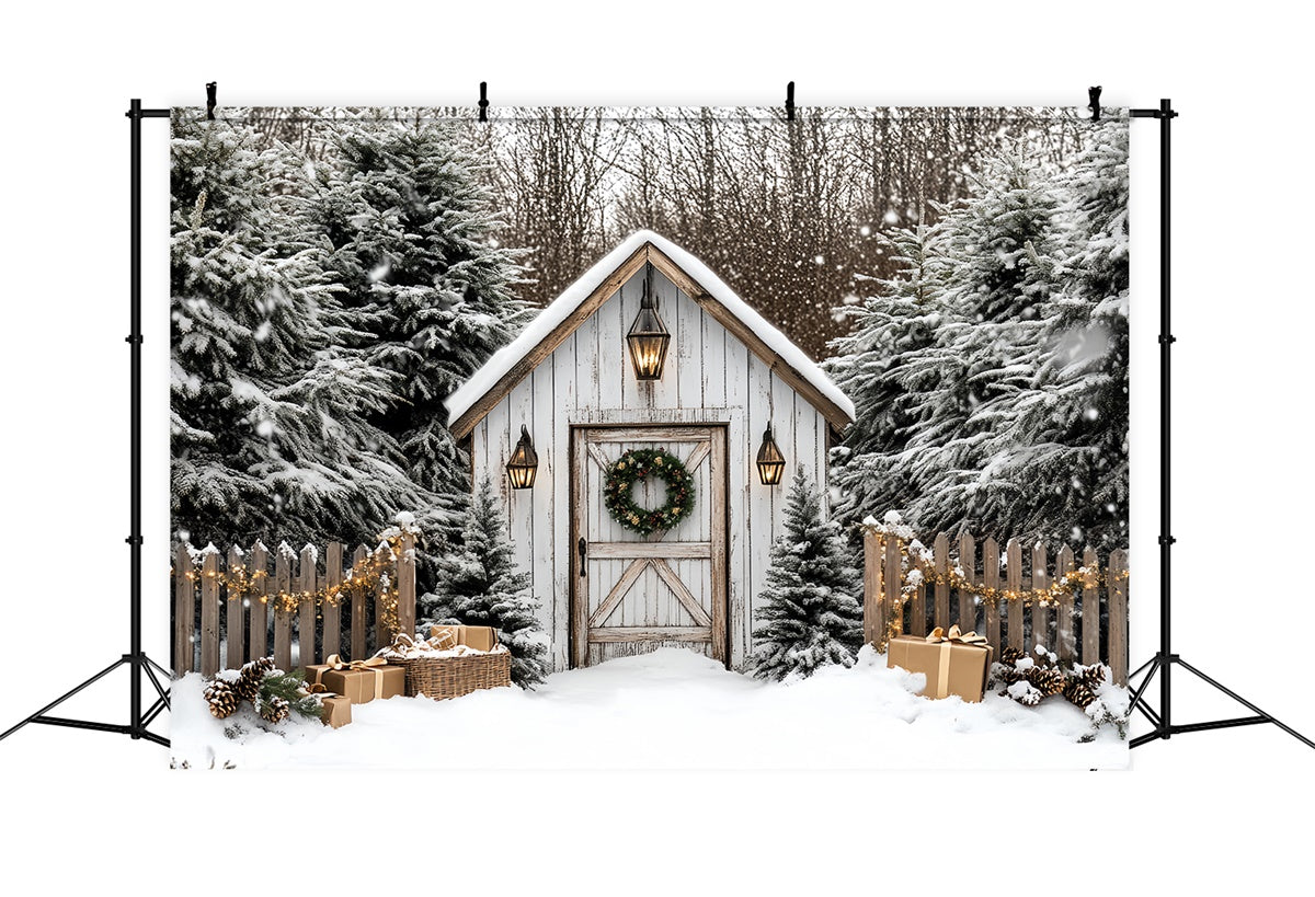 Christmas Photography Backdrops Rustic Holiday Hut Backdrop CSH6-269