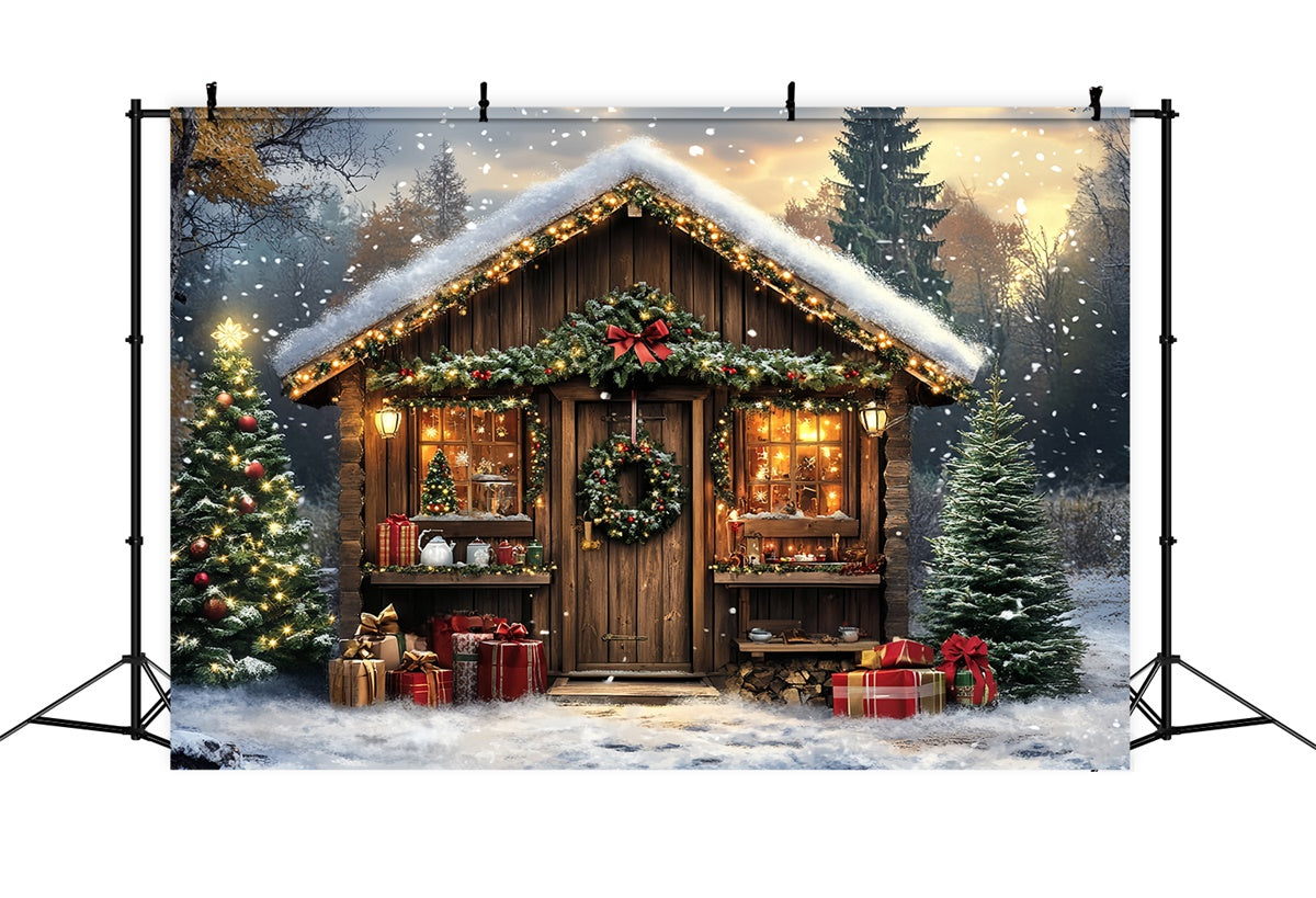 Professional Christmas Backdrops Snowy Lodge Magic Backdrop CSH6-272
