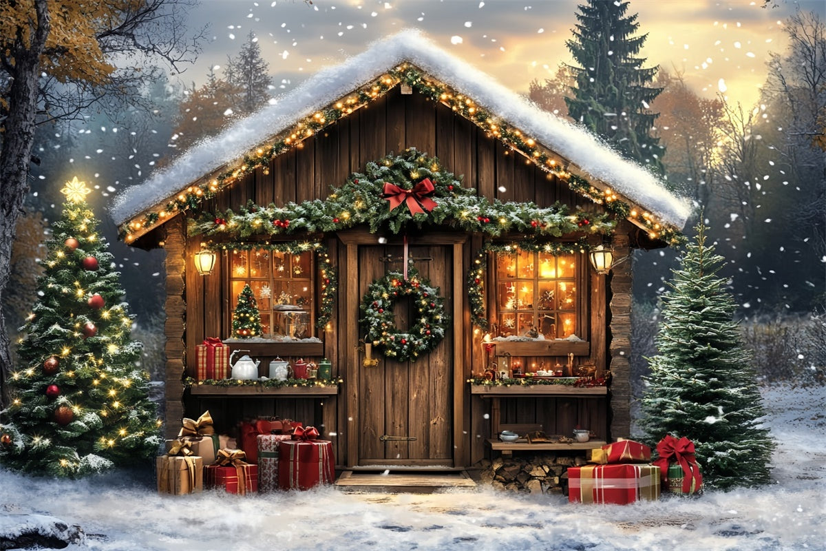 Professional Christmas Backdrops Snowy Lodge Magic Backdrop CSH6-272