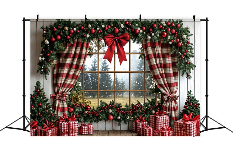 Christmas Photo Backdrops Rustic Holiday Window Backdrop CSH6-274