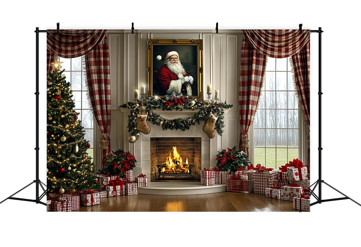 Christmas Fireplace Backdrop Traditional Holiday Hearth Backdrop CSH6-275