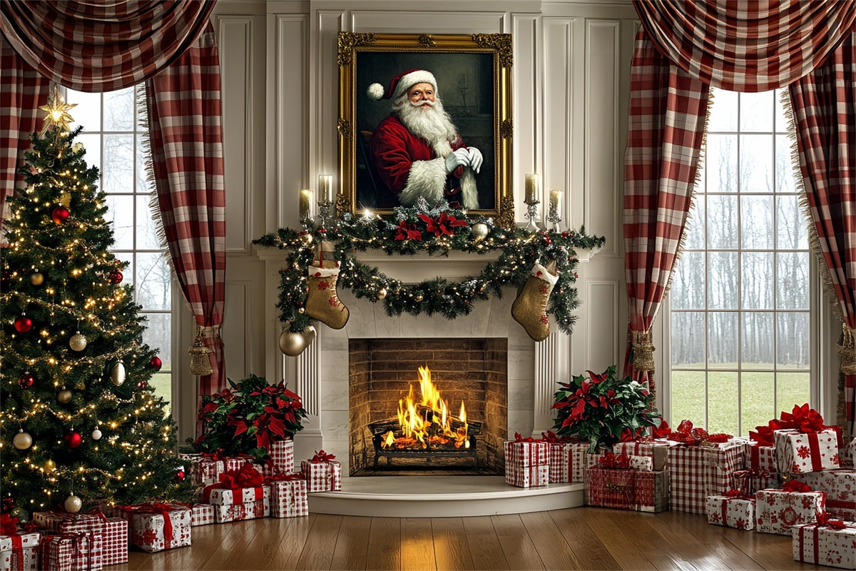 Christmas Fireplace Backdrop Traditional Holiday Hearth Backdrop CSH6-275