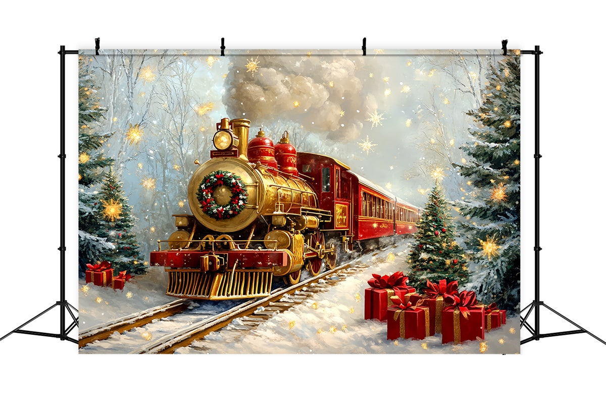 Professional Christmas Backdrops Snowy Train Track Backdrop CSH6-276