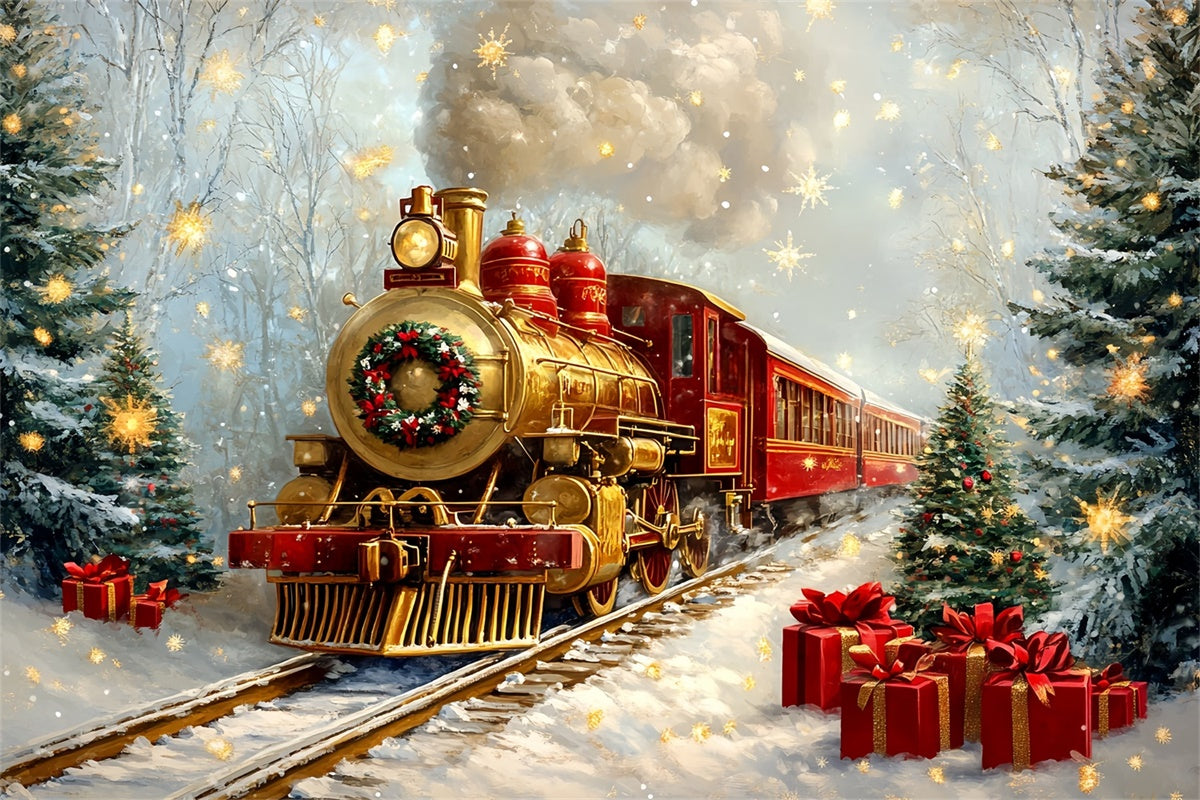 Professional Christmas Backdrops Snowy Train Track Backdrop CSH6-276