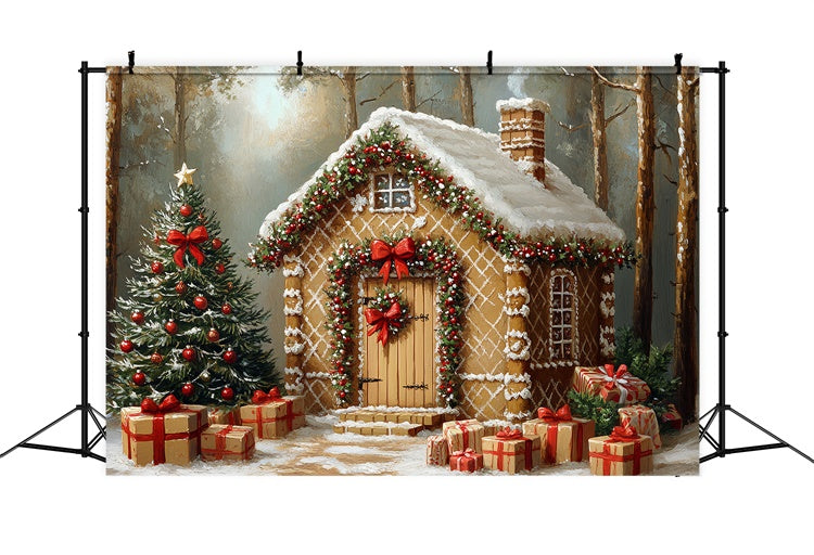 Christmas Backdrop For Photos Frosted Candy Cabin Backdrop CSH6-277