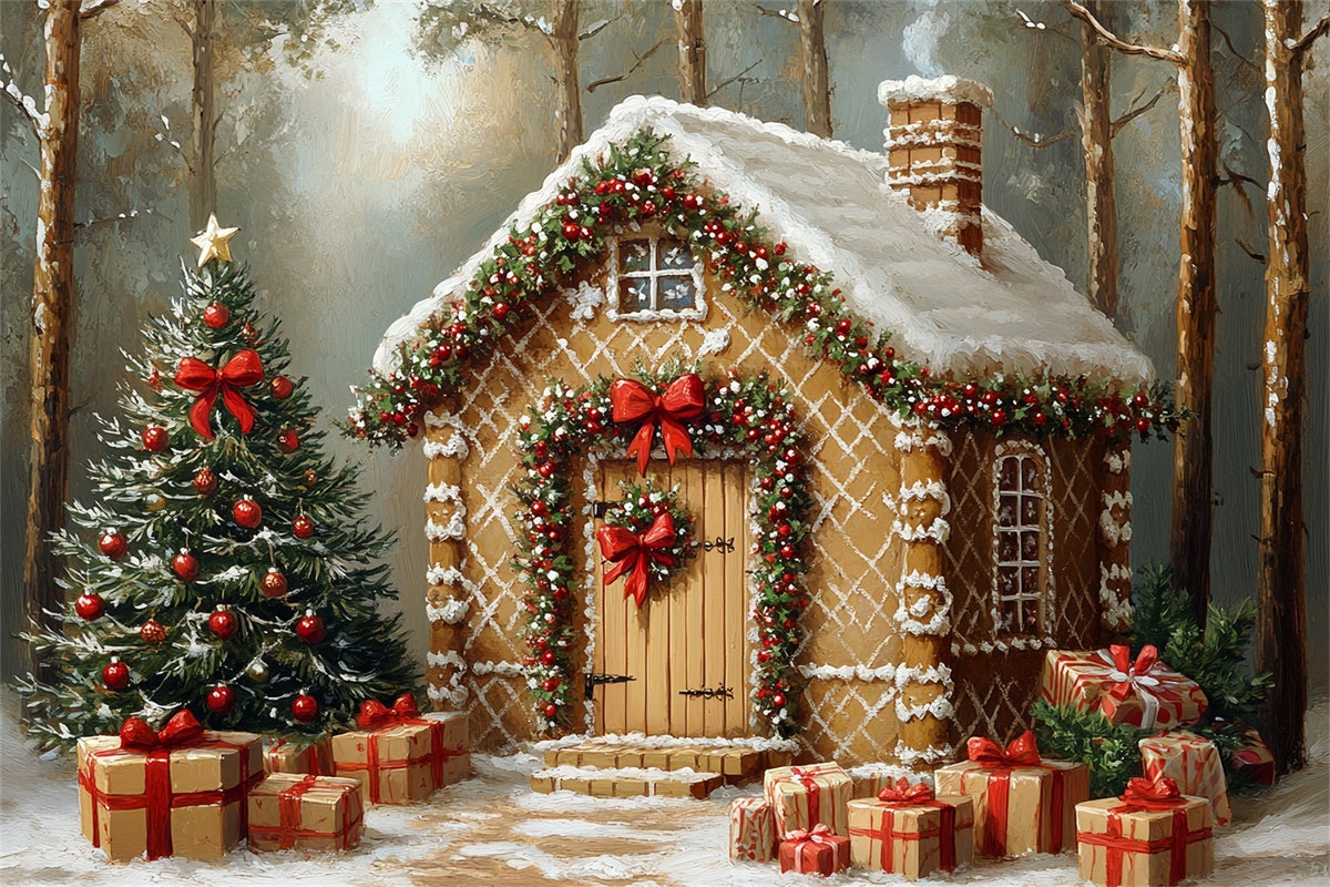 Christmas Backdrop For Photos Frosted Candy Cabin Backdrop CSH6-277