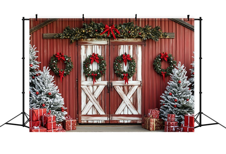 Christmas Backdrops For Photography Holiday Red Barn Backdrop CSH6-278