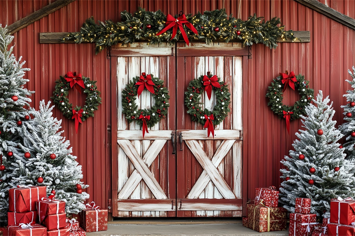 Christmas Backdrops For Photography Holiday Red Barn Backdrop CSH6-278