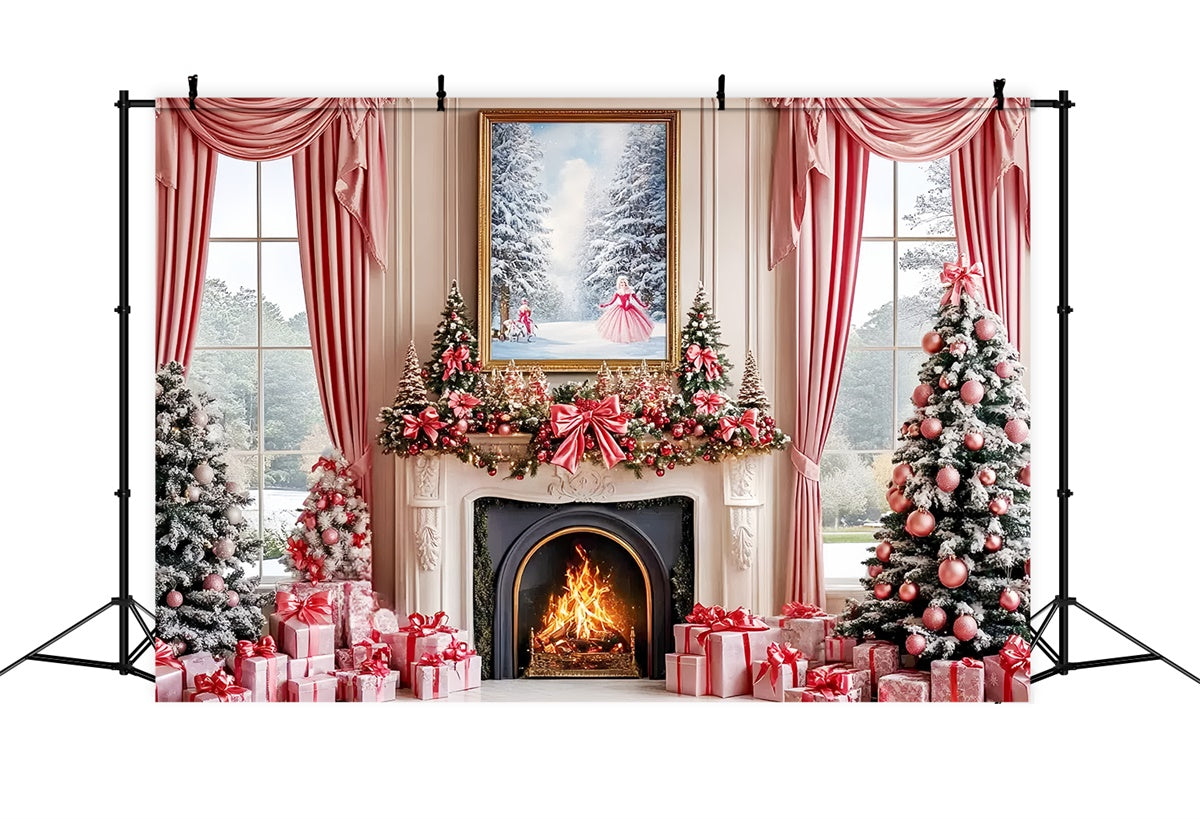 Christmas Fireplace Backdrop Blush Holiday Hearth Backdrop CSH6-280