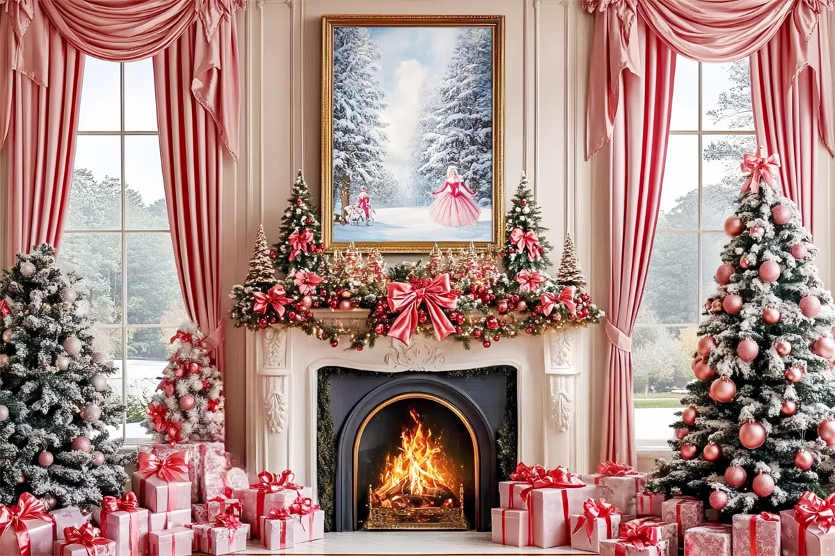 Christmas Fireplace Backdrop Blush Holiday Hearth Backdrop CSH6-280