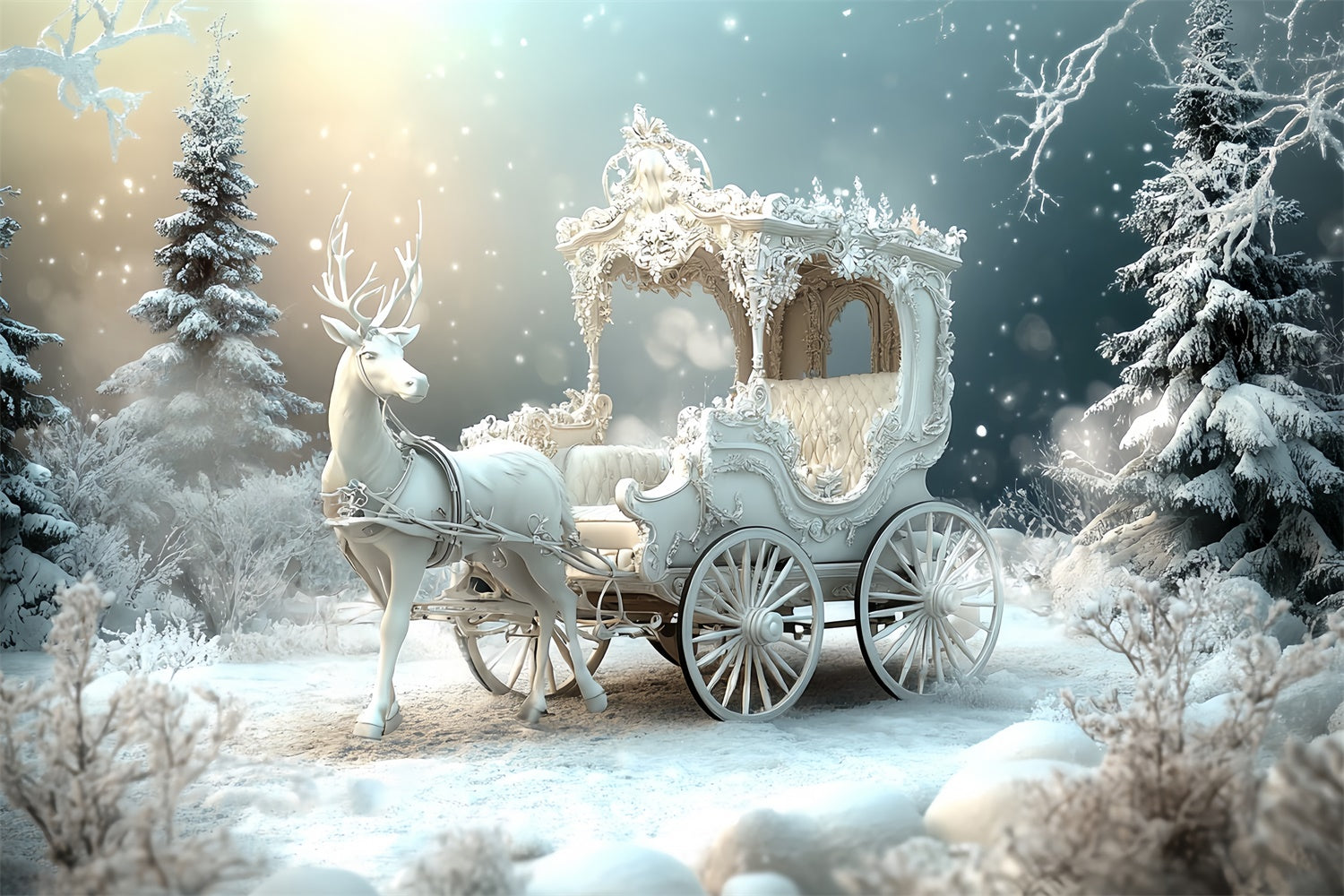 Christmas Backdrops Enchanted Winter Carriage Backdrop CSH6-285