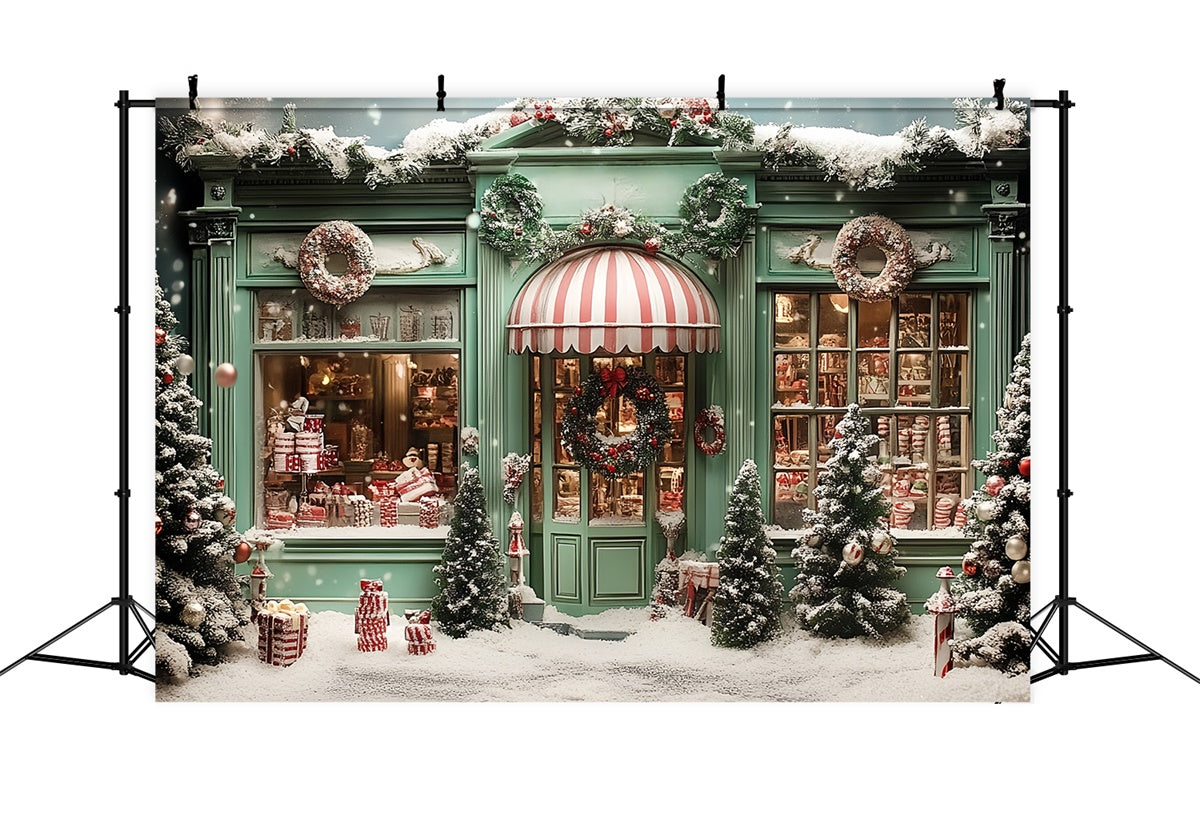 Christmas Photography Backdrops Green Holiday Shop Backdrop CSH6-289