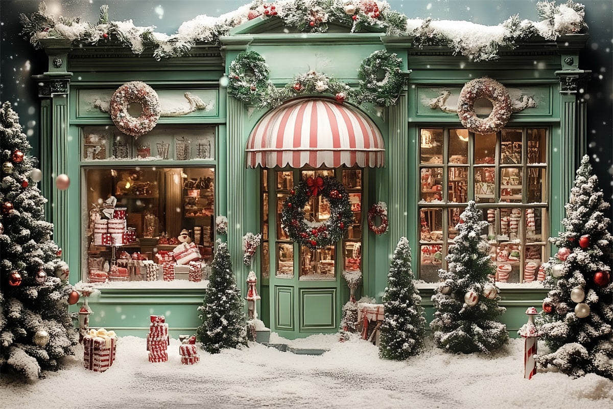 Christmas Photography Backdrops Green Holiday Shop Backdrop CSH6-289