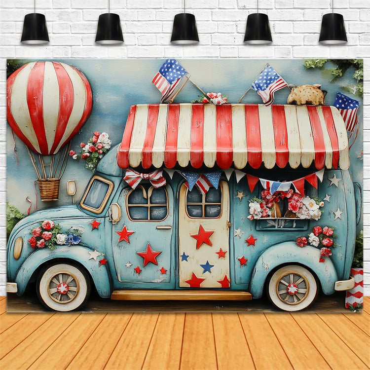 Independence Day Backdrop Patriotic Flower Truck Backdrop CSH6-29