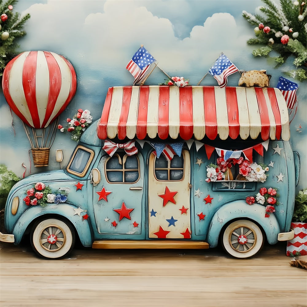 Independence Day Backdrop Patriotic Flower Truck Backdrop CSH6-29