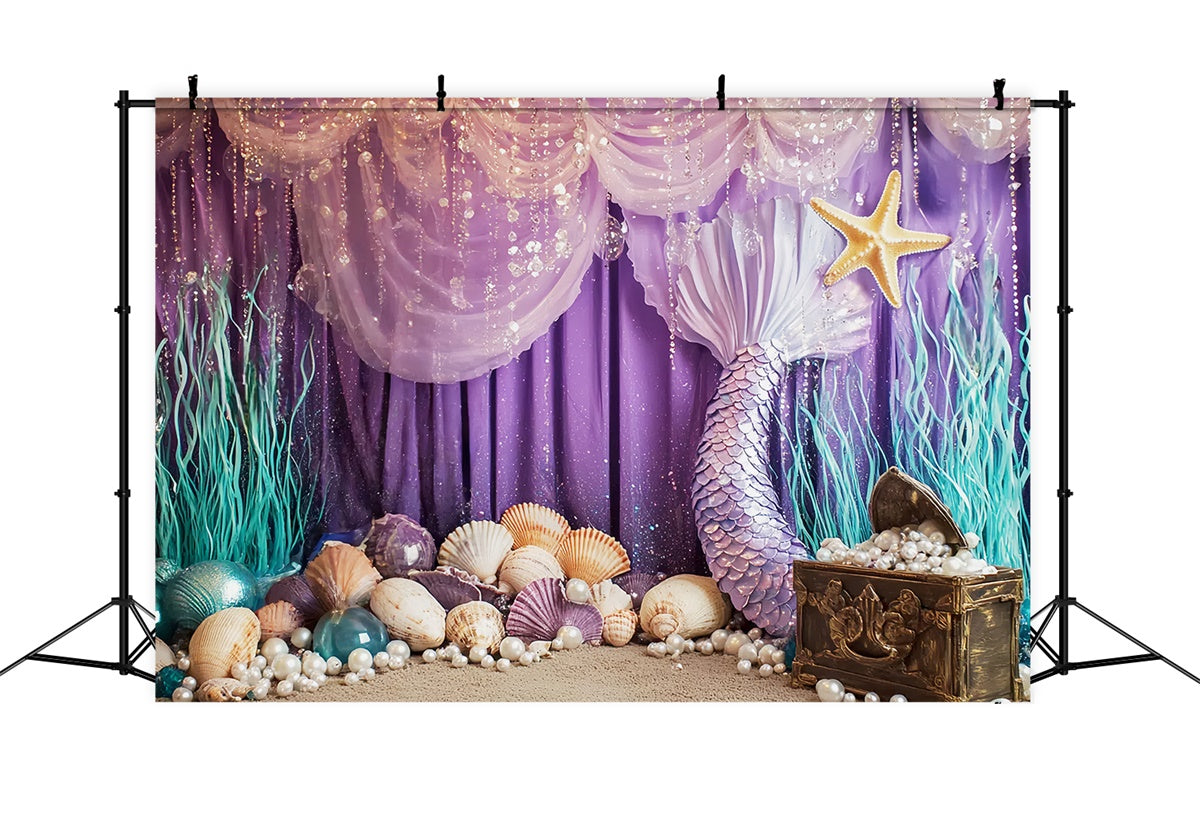 Cake Smash Backdrop Girl Purple Mermaid Pearl Backdrop CSH6-297