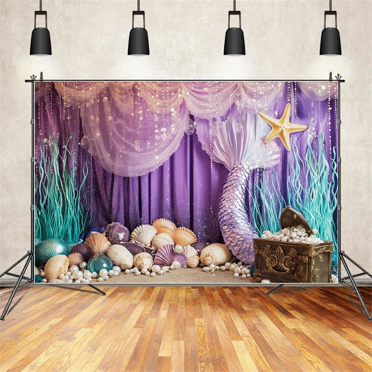 Cake Smash Backdrop Girl Purple Mermaid Pearl Backdrop CSH6-297