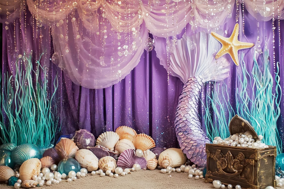 Cake Smash Backdrop Girl Purple Mermaid Pearl Backdrop CSH6-297