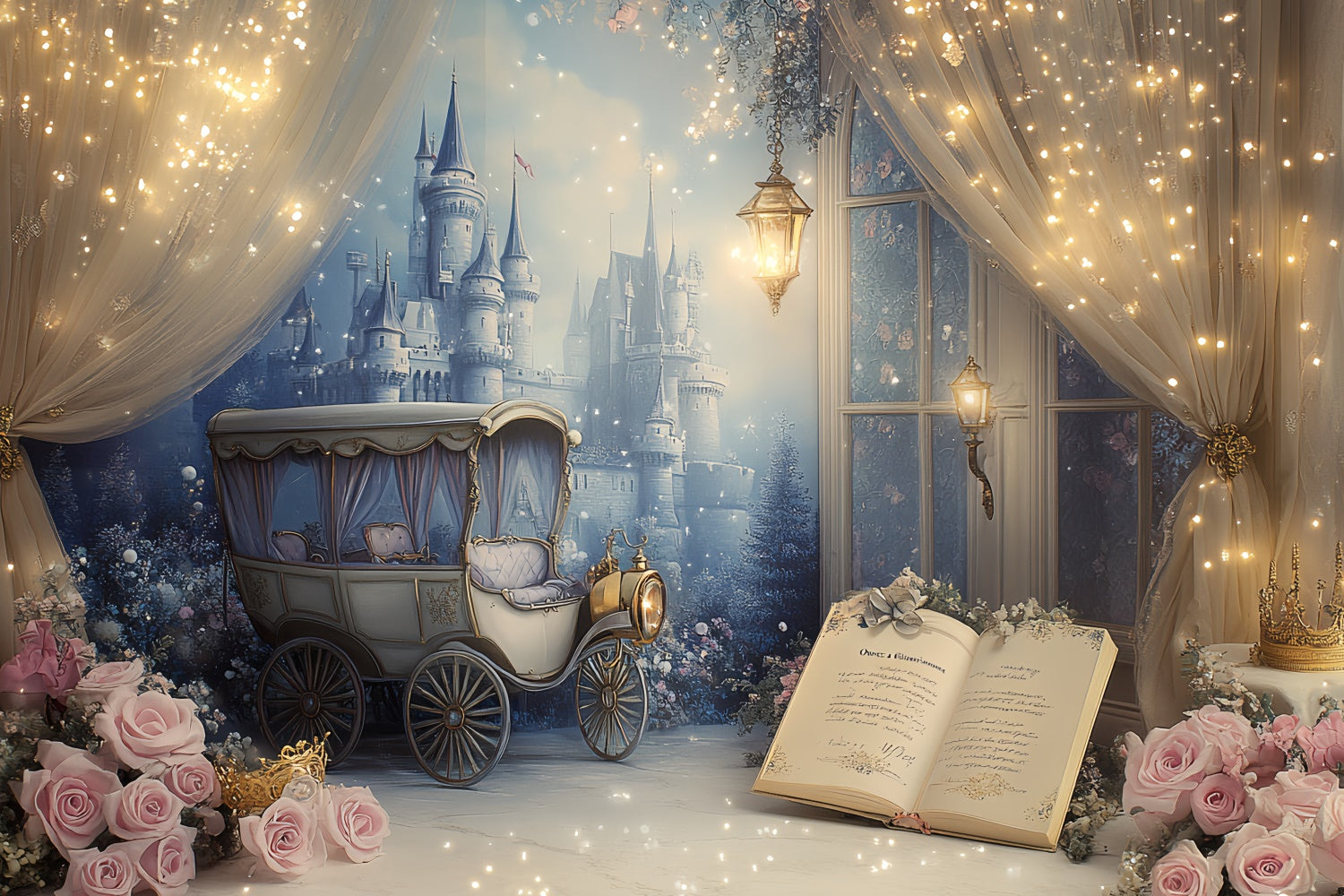 Cake Smash Backdrop Girl Royal Carriage Castle Backdrop CSH6-309