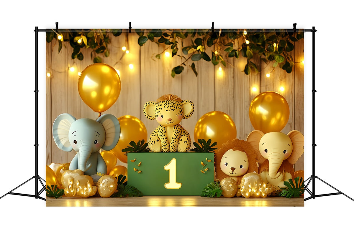 1st Birthday Backdrop Golden Jungle Friends Backdrop CSH6-318