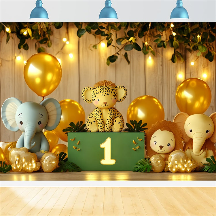 1st Birthday Backdrop Golden Jungle Friends Backdrop CSH6-318