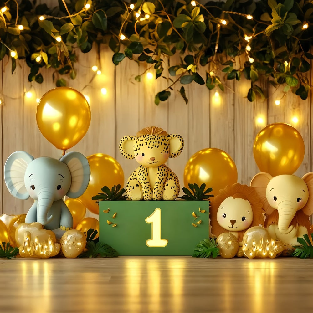 1st Birthday Backdrop Golden Jungle Friends Backdrop CSH6-318