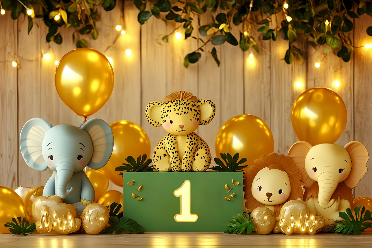 1st Birthday Backdrop Golden Jungle Friends Backdrop CSH6-318