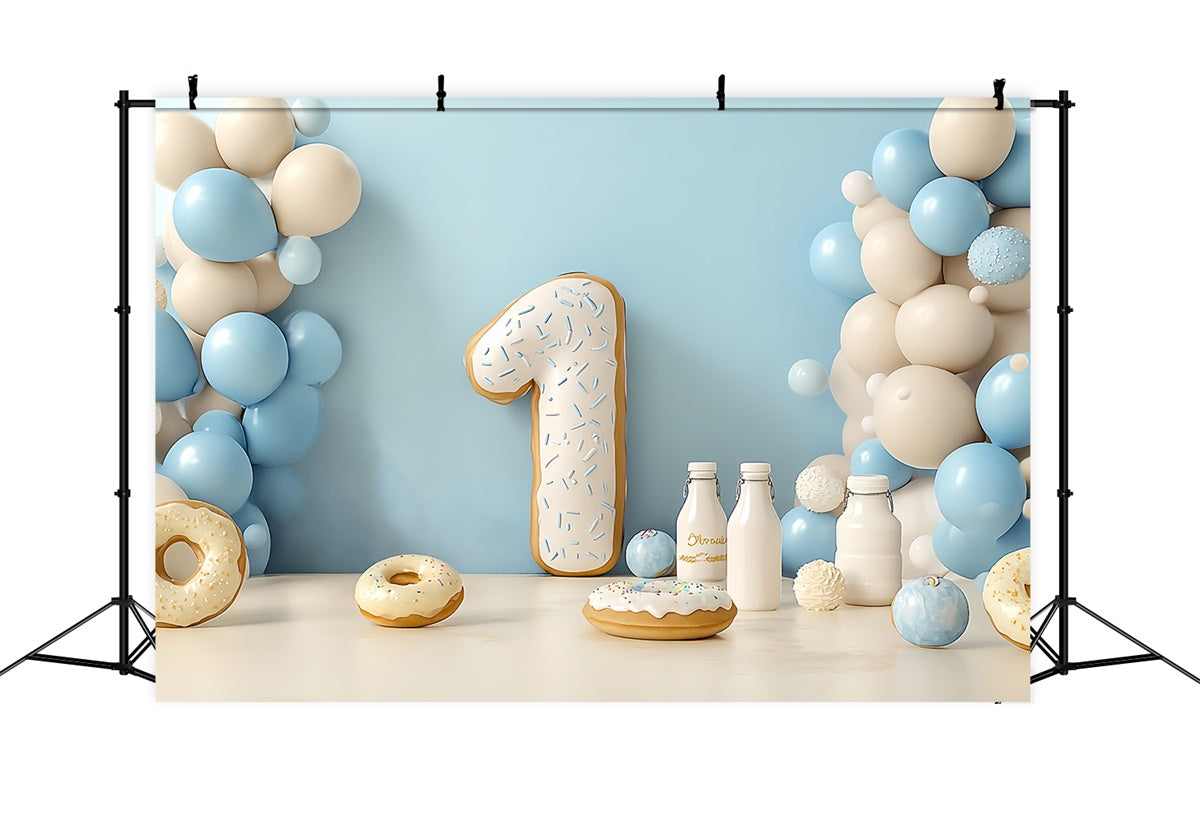 1st Birthday Backdrop Creamy Blue Balloon Fiesta Backdrop CSH6-319