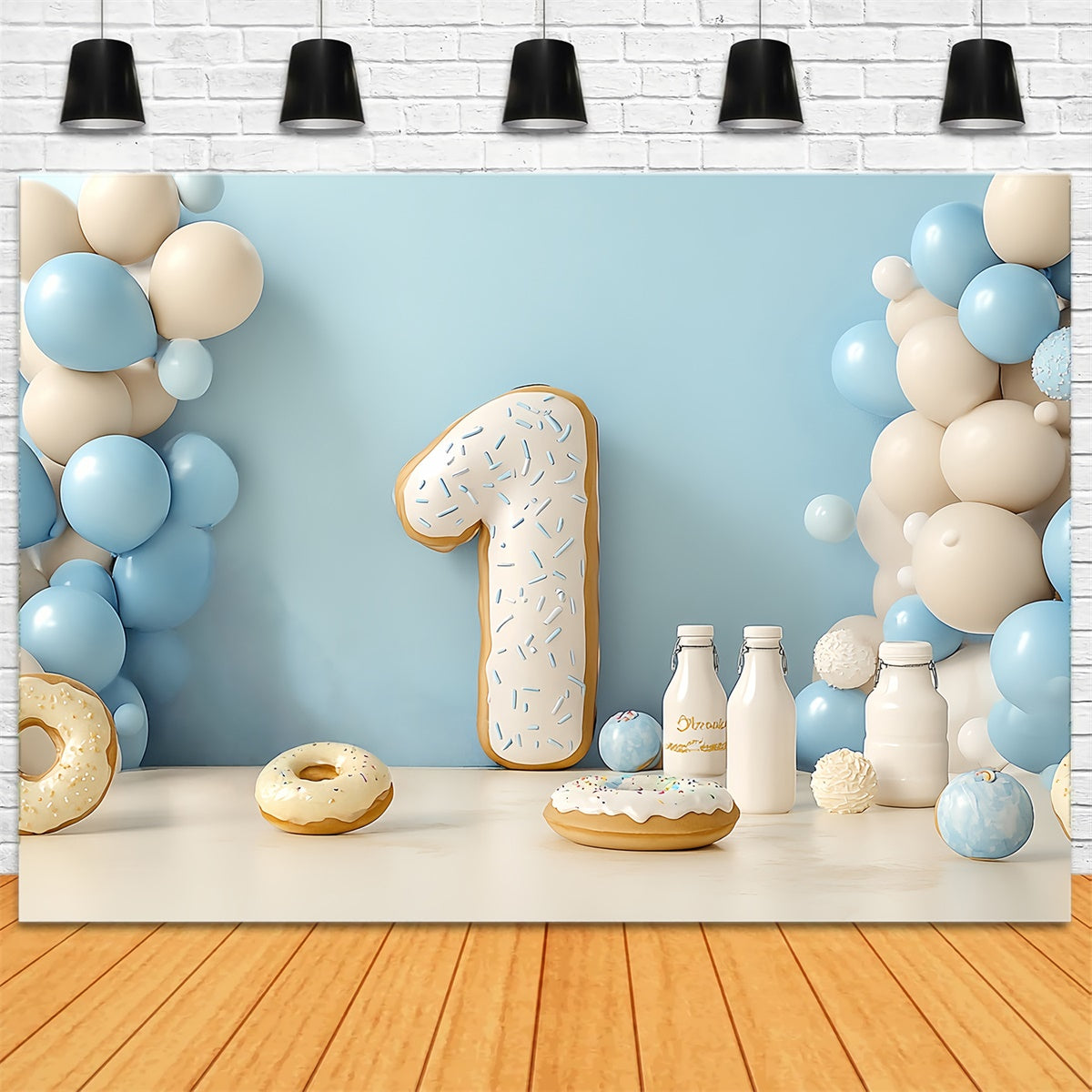 1st Birthday Backdrop Creamy Blue Balloon Fiesta Backdrop CSH6-319