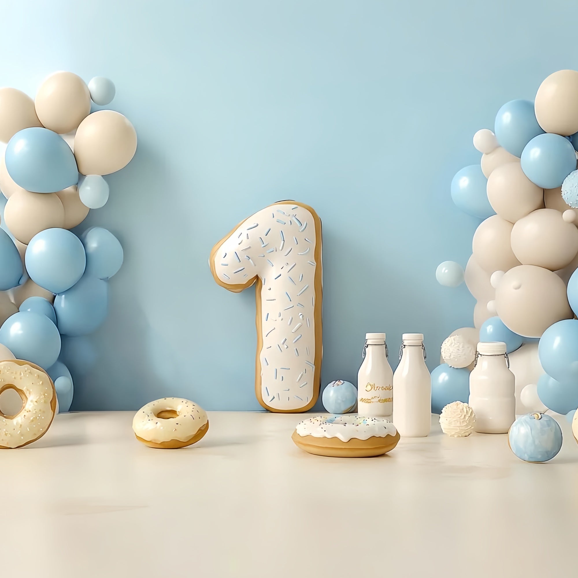 1st Birthday Backdrop Creamy Blue Balloon Fiesta Backdrop CSH6-319