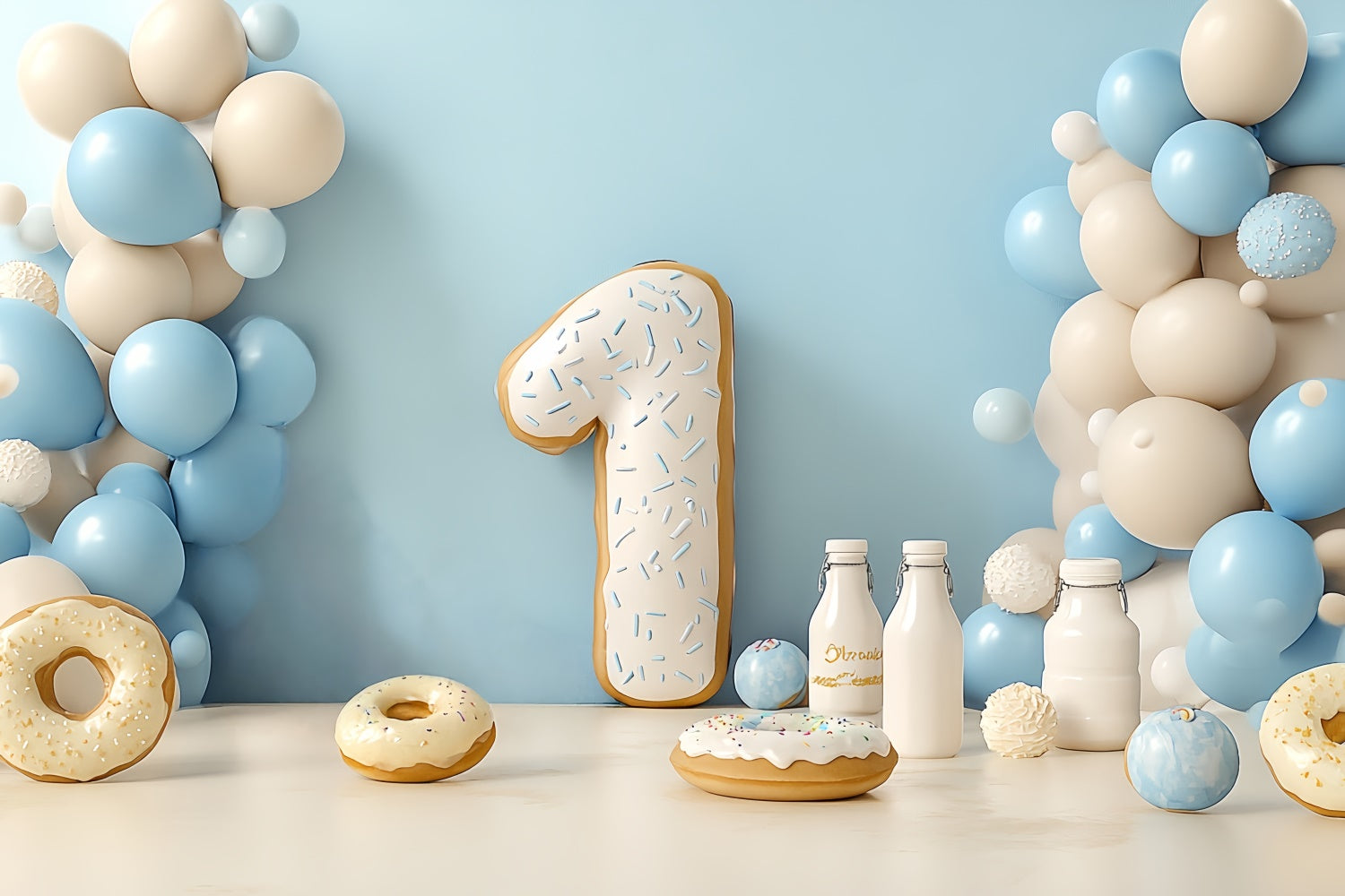 1st Birthday Backdrop Creamy Blue Balloon Fiesta Backdrop CSH6-319