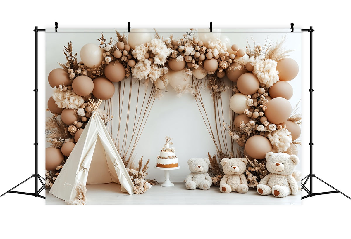 Backdrop For Birthday Rustic Teddy Tent Boho Backdrop CSH6-321