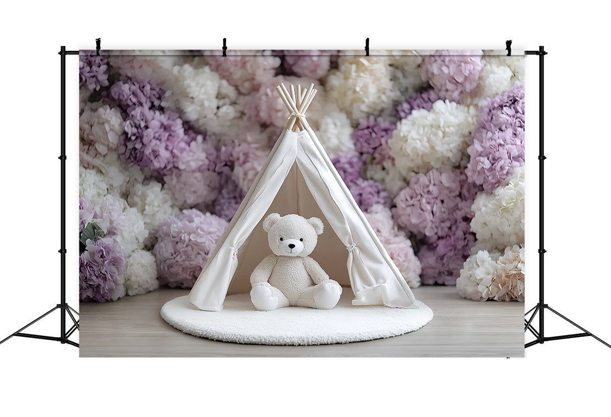 Smash Cake Backdrop Fluffy Bear Flower Tent Backdrop CSH6-325