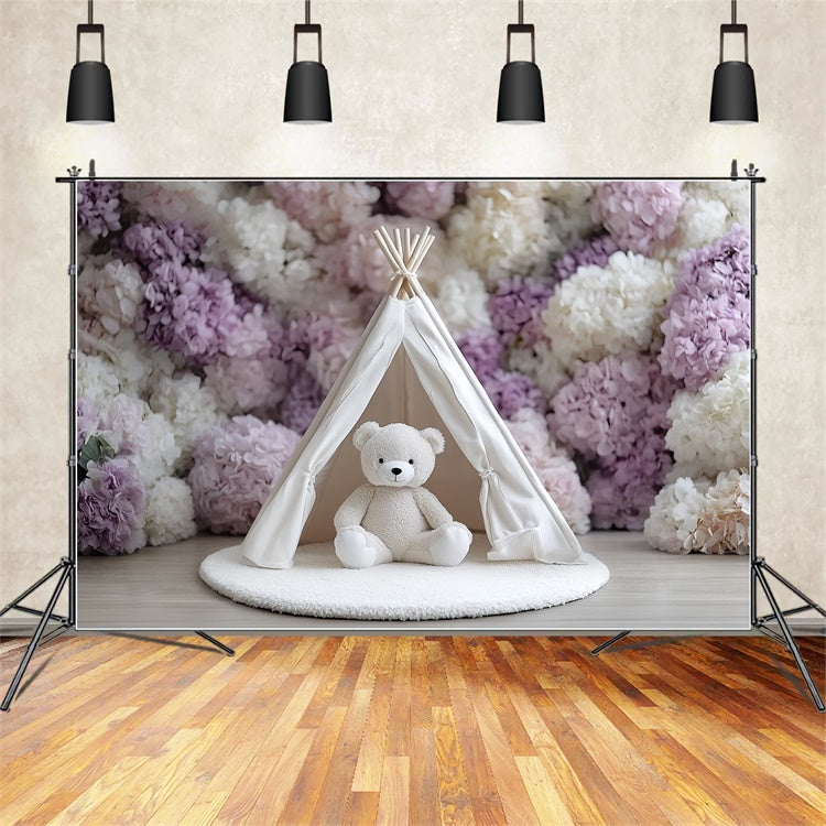 Smash Cake Backdrop Fluffy Bear Flower Tent Backdrop CSH6-325