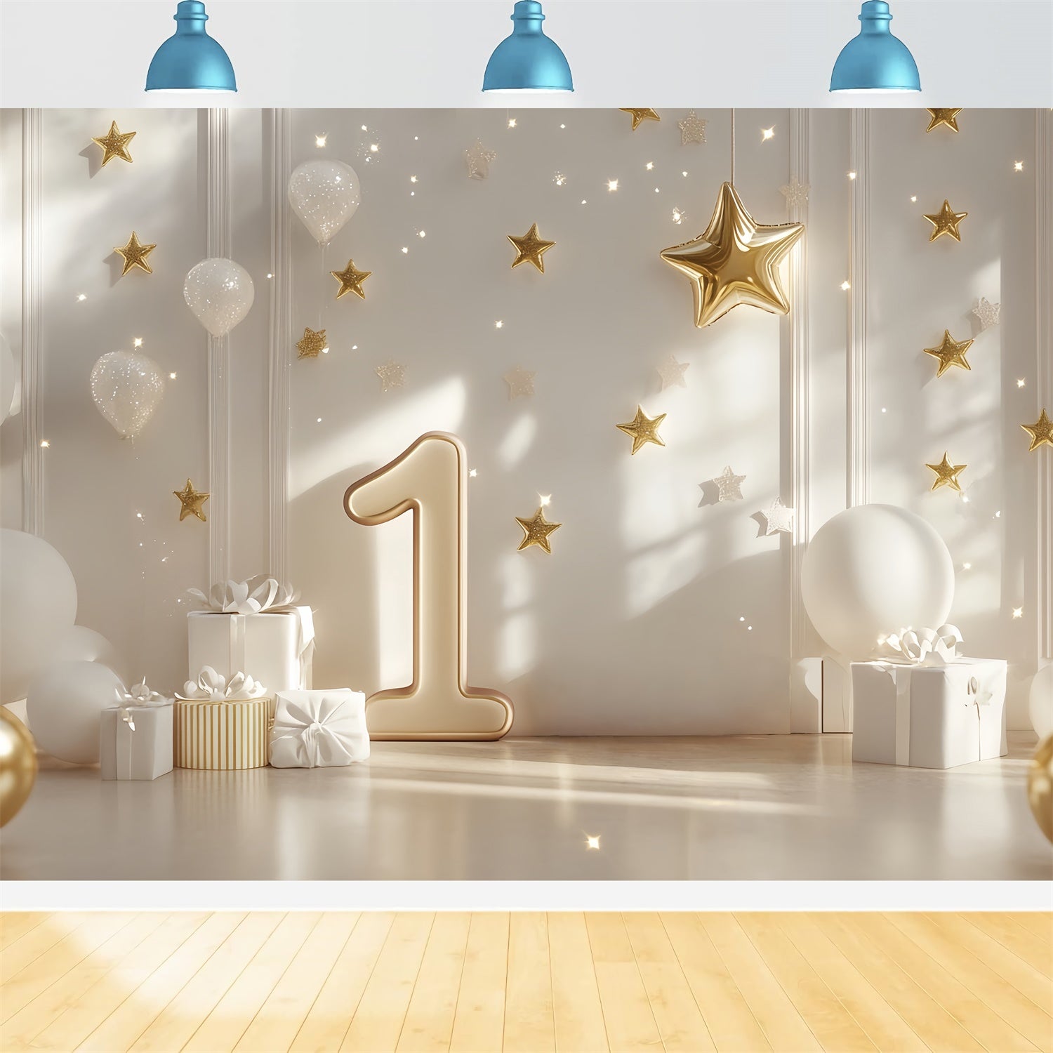 1st Birthday Backdrop Twinkle Gold Star Luxe Backdrop CSH6-326
