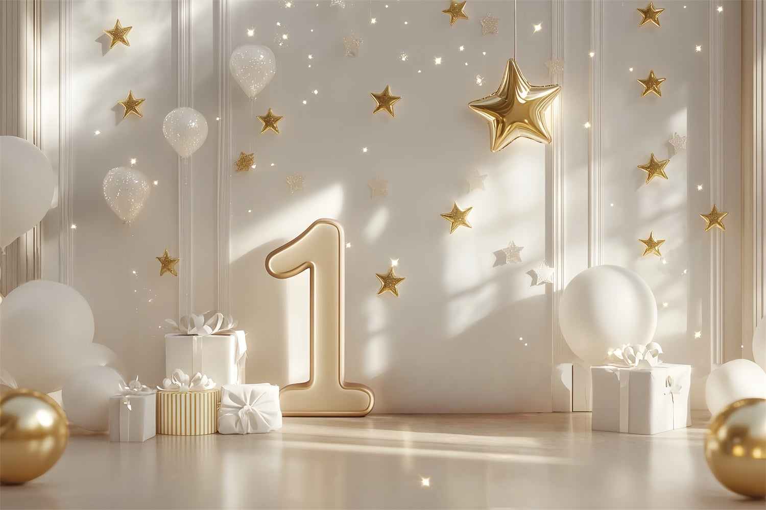 1st Birthday Backdrop Twinkle Gold Star Luxe Backdrop CSH6-326