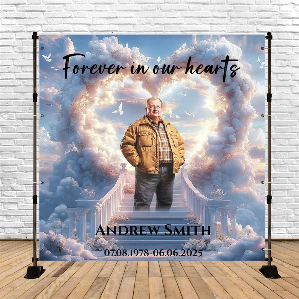 Memorial Backdrop Ideas Dove Sky Cloud Heart Custom Backdrop CSH6-357
