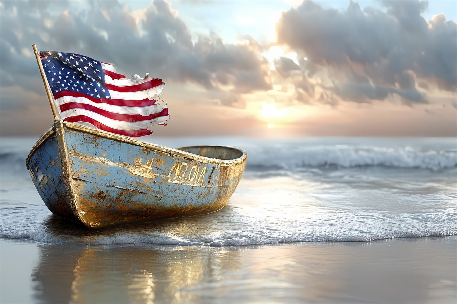 Independence Day Backdrops Drifted Freedom Boat Backdrop CSH6-36