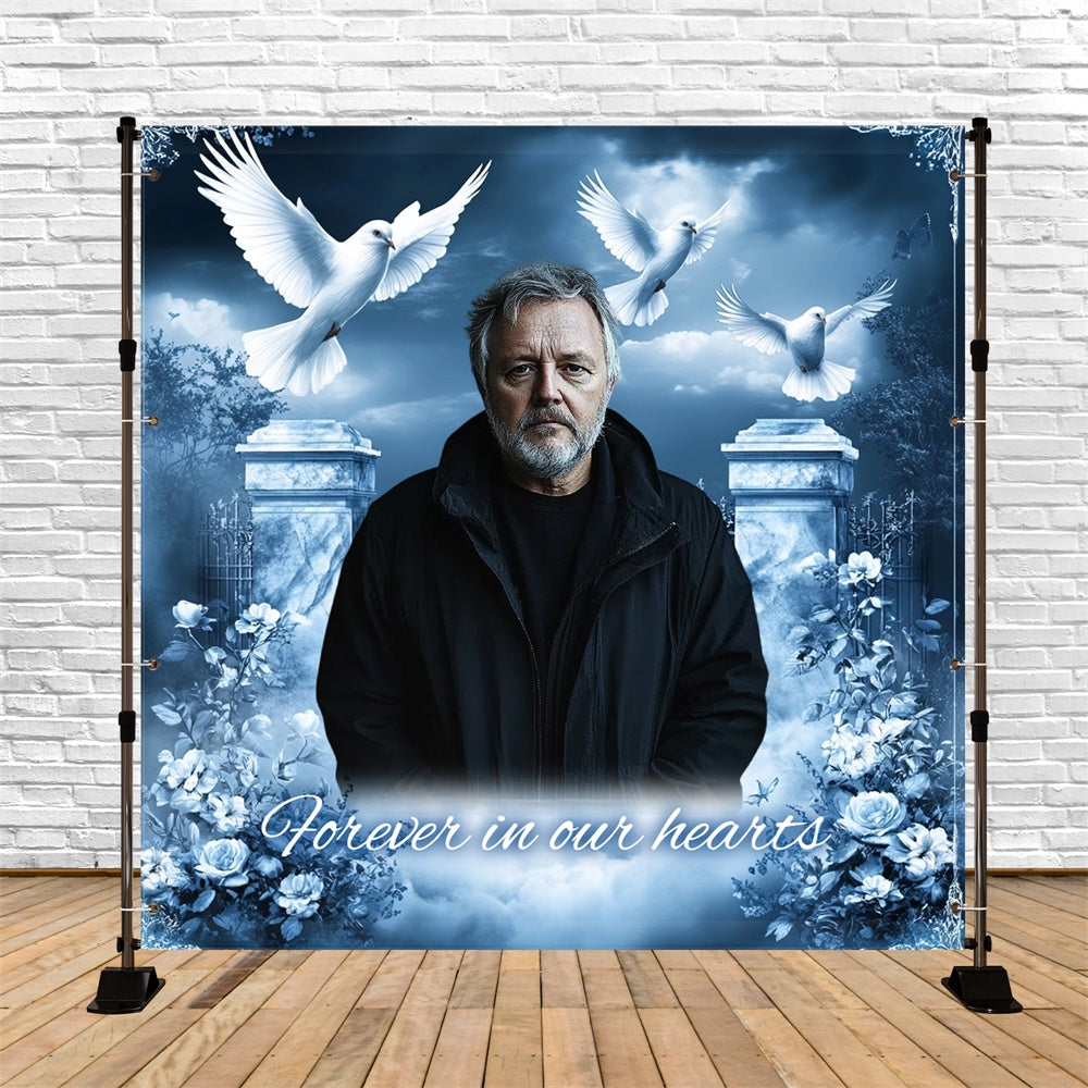 Memorial Backdrops Heavenly Doves Blue Personalized Backdrop CSH6-361
