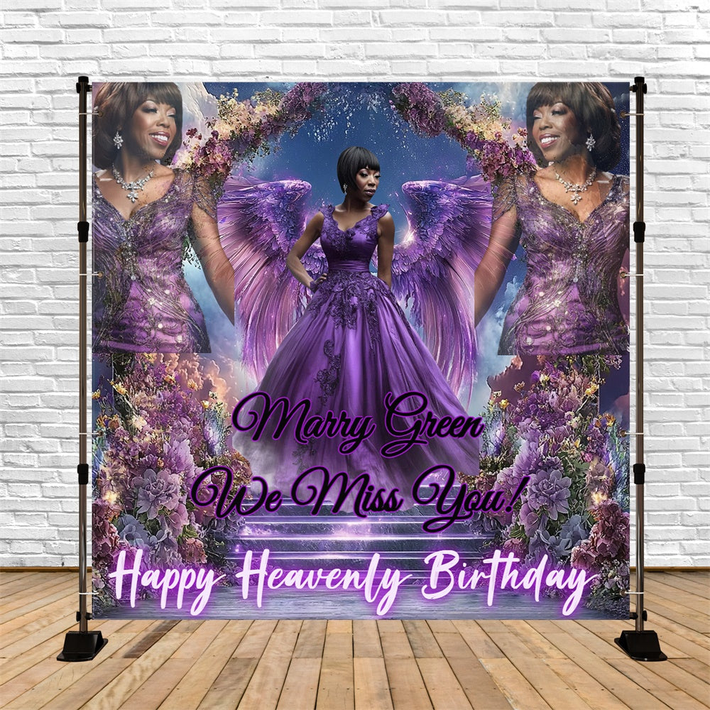 Memorial Backdrop Violet Bloom Birthday Tribute Custom Backdrop CSH6-362