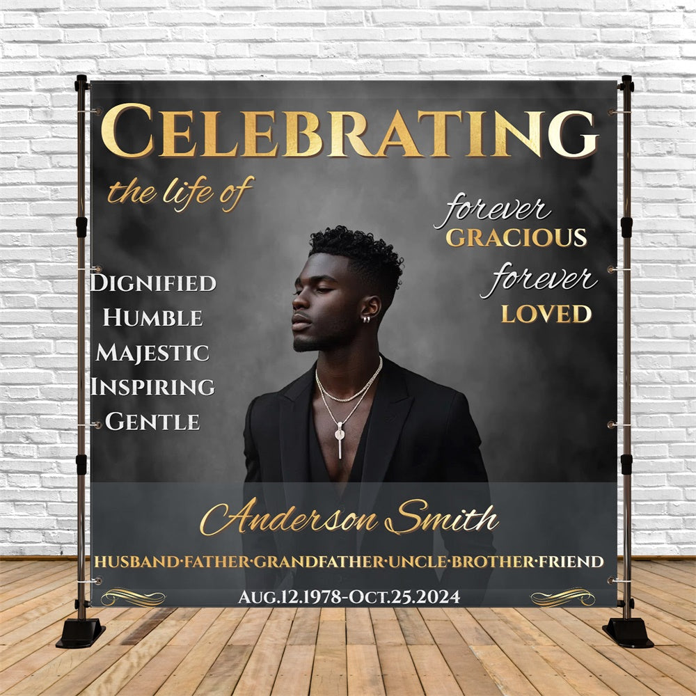Memorial Backdrop Ideas Black Gold Honor Customized Backdrop CSH6-369