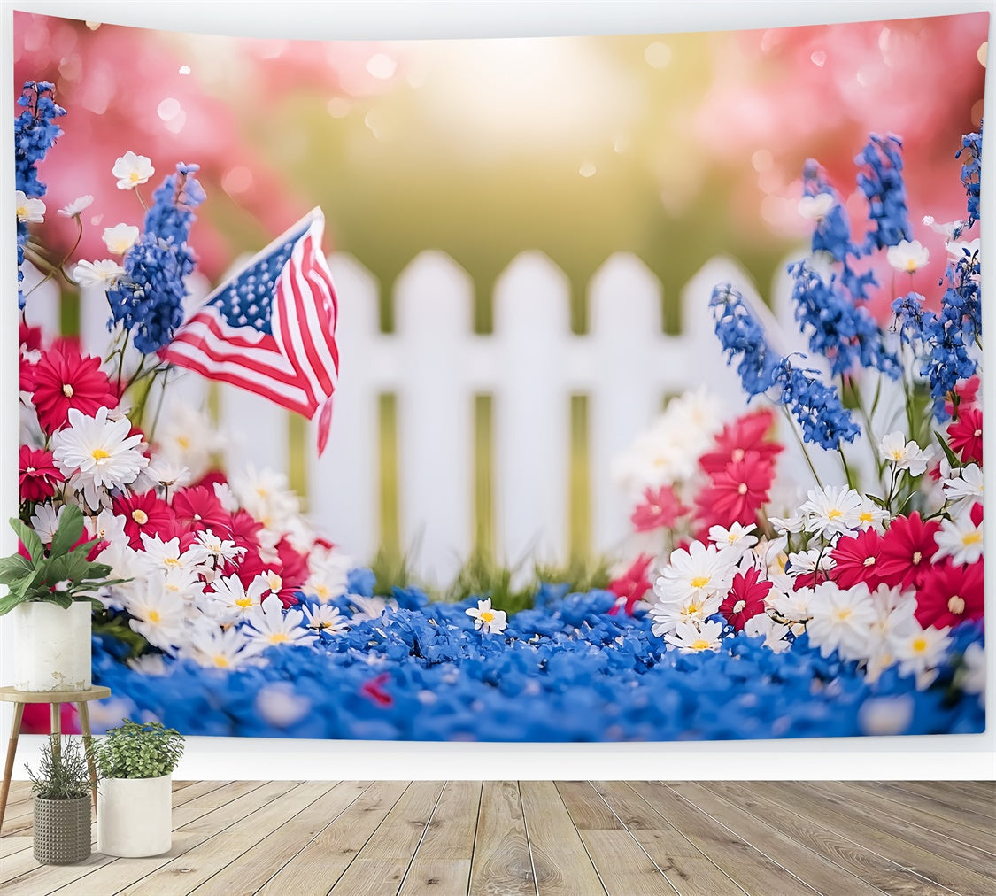 4th of July Photo Backdrop Patriotic Flower Fence Backdrop CSH6-42