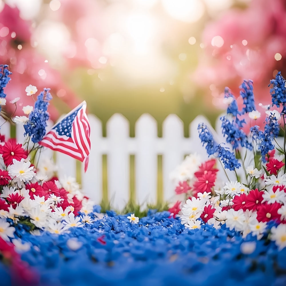 4th of July Photo Backdrop Patriotic Flower Fence Backdrop CSH6-42