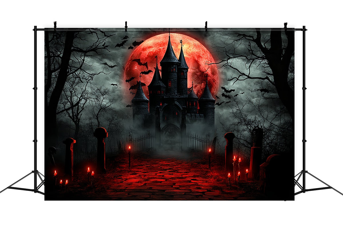Halloween Moon Backdrop Blood Moon Haunted Castle Backdrop CSH6-66