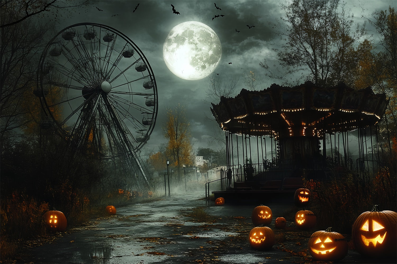 Halloween Photography Backdrops Spooky Pumpkin Park Backdrop CSH6-68