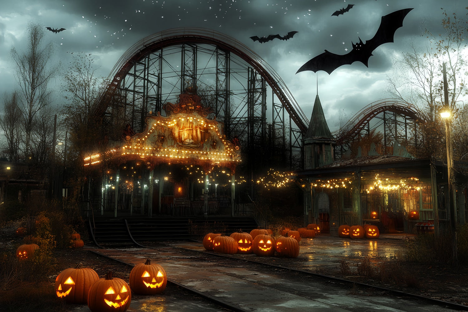 Halloween Photo Backdrops Haunted Lights Carnival Backdrop CSH6-69
